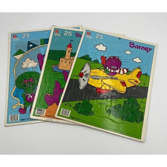 Vintage Barney Baby Bop Puzzle Lot Of 3 Cardboard Milton Bradley 1990 - Picture 1 of 11